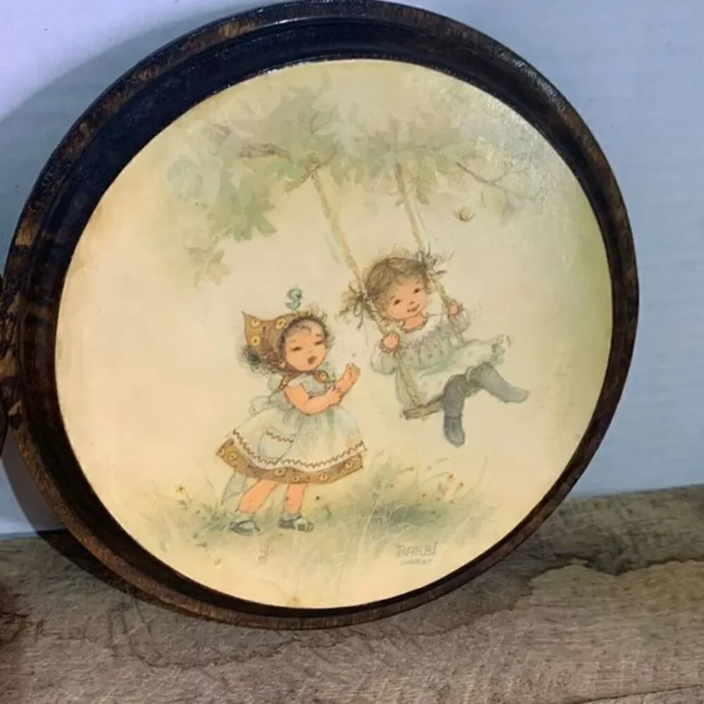 Vintage Barbi Sargent rare wall art‎ wood pictures  girls swinging playing vtg